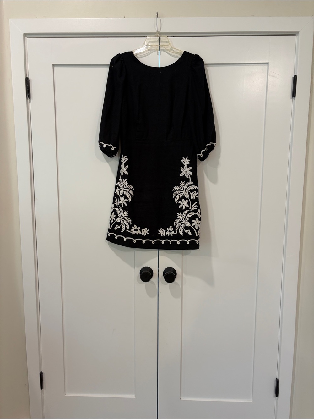 Ann Taylor Black Mini Dress with White Floral Embroidery